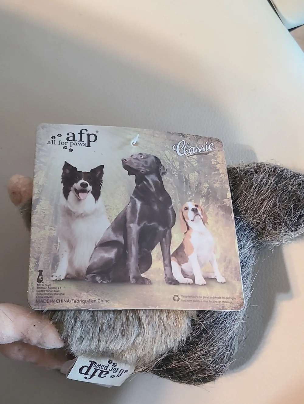 All For Paws Classic Gray/Brown Plush Dog Toy - Squeaky Plush - Picture 2 of 2